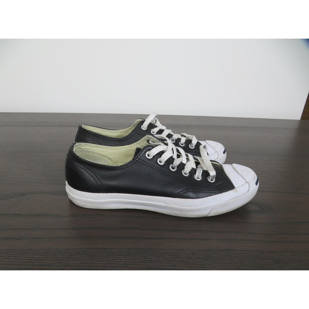 Converse Jack Purcell Shoes Womens 7.5 Black Leather Low Top Casual Sneakers